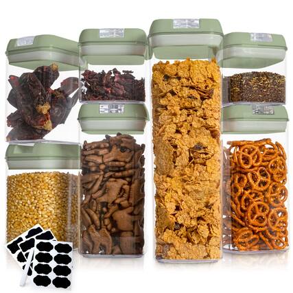 Front. Cheer Collection - 7-Piece Airtight Pantry Food Storage Container Set with Labels - Olive.