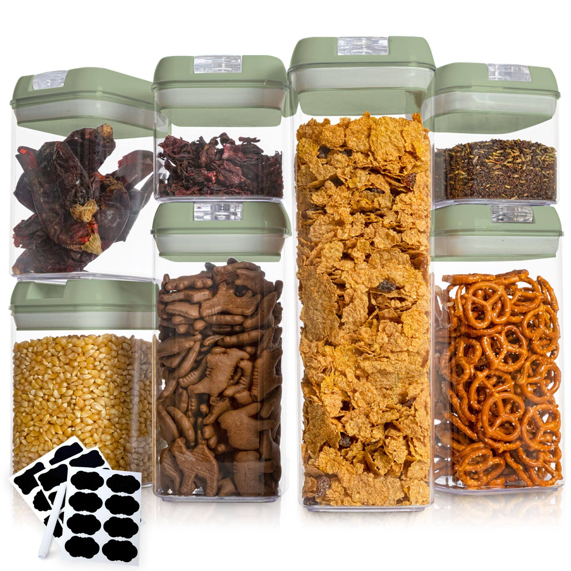 Front. Cheer Collection - 7-Piece Airtight Pantry Food Storage Container Set with Labels - Olive.