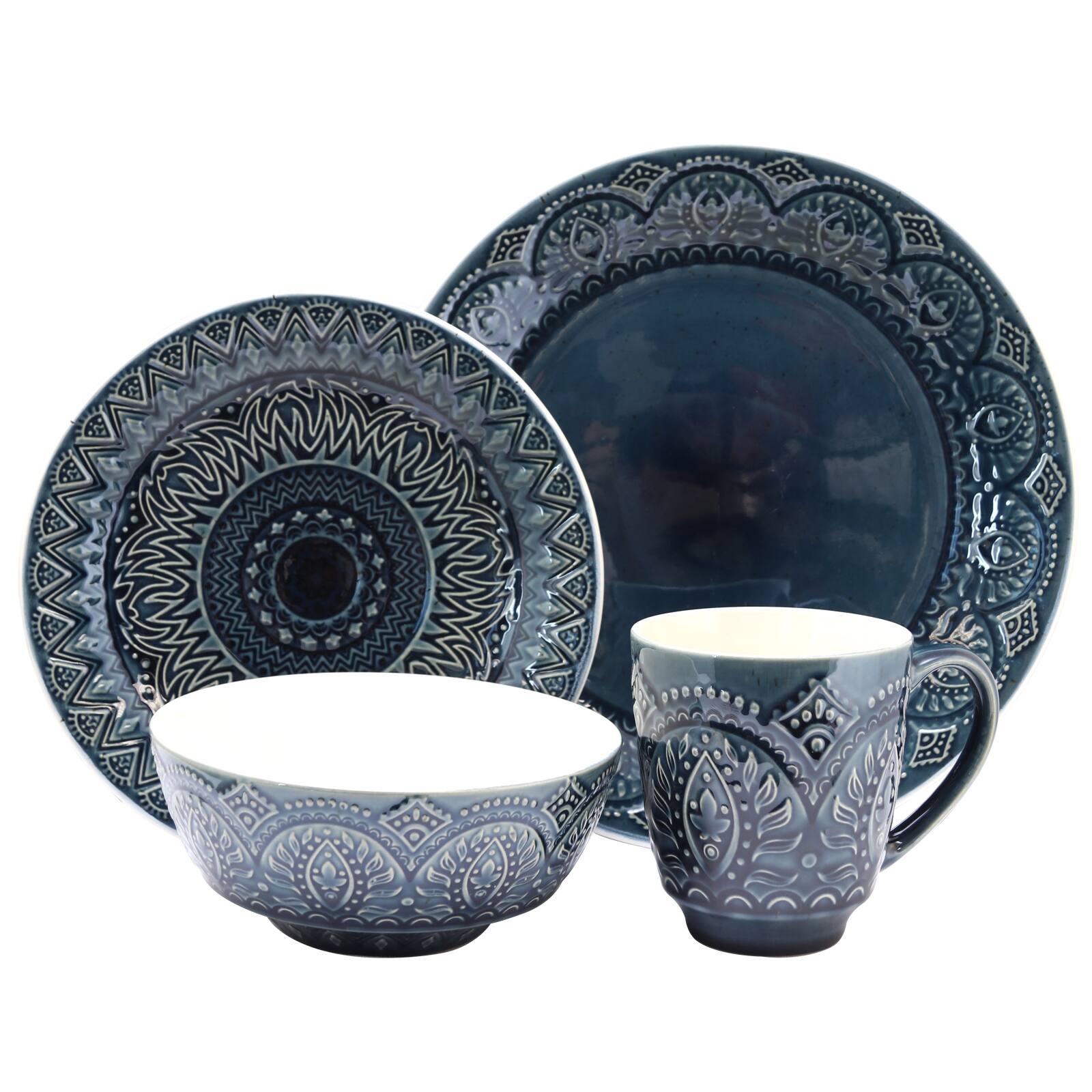 Alt View 6. Elama - Elama Petra 16 Piece Stoneware Dinnerware Set - Navy Blue.