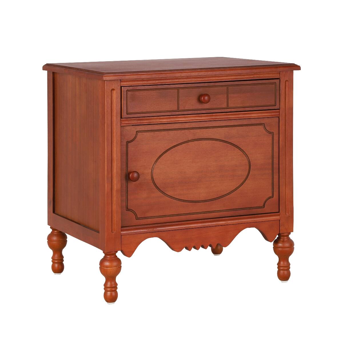 Alt View 3. Loheer - Loheer Vintage Carved Nightstand with Drawer and Cabinet, Dark Brown - Dark Brown.