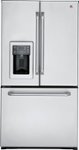 Front Standard. GE - Cafe 25.1 Cu. Ft. French Door Refrigerator with Thru-the-Door Ice and Water - Stainless-Steel.