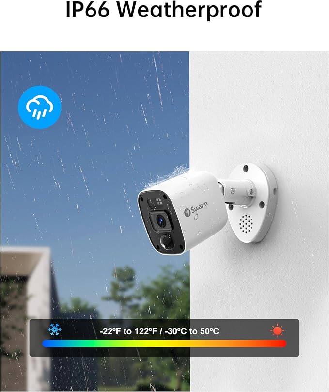 IP66 Weatherproof

Swann

-22°F to 122°F / -30°C to 50°C