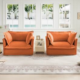 Anysun - Set of 2 Chenille Slipcovered Armchairs - Deep Seat, Includes Large Pillows for Living Room, Reading Room or Office - Orange