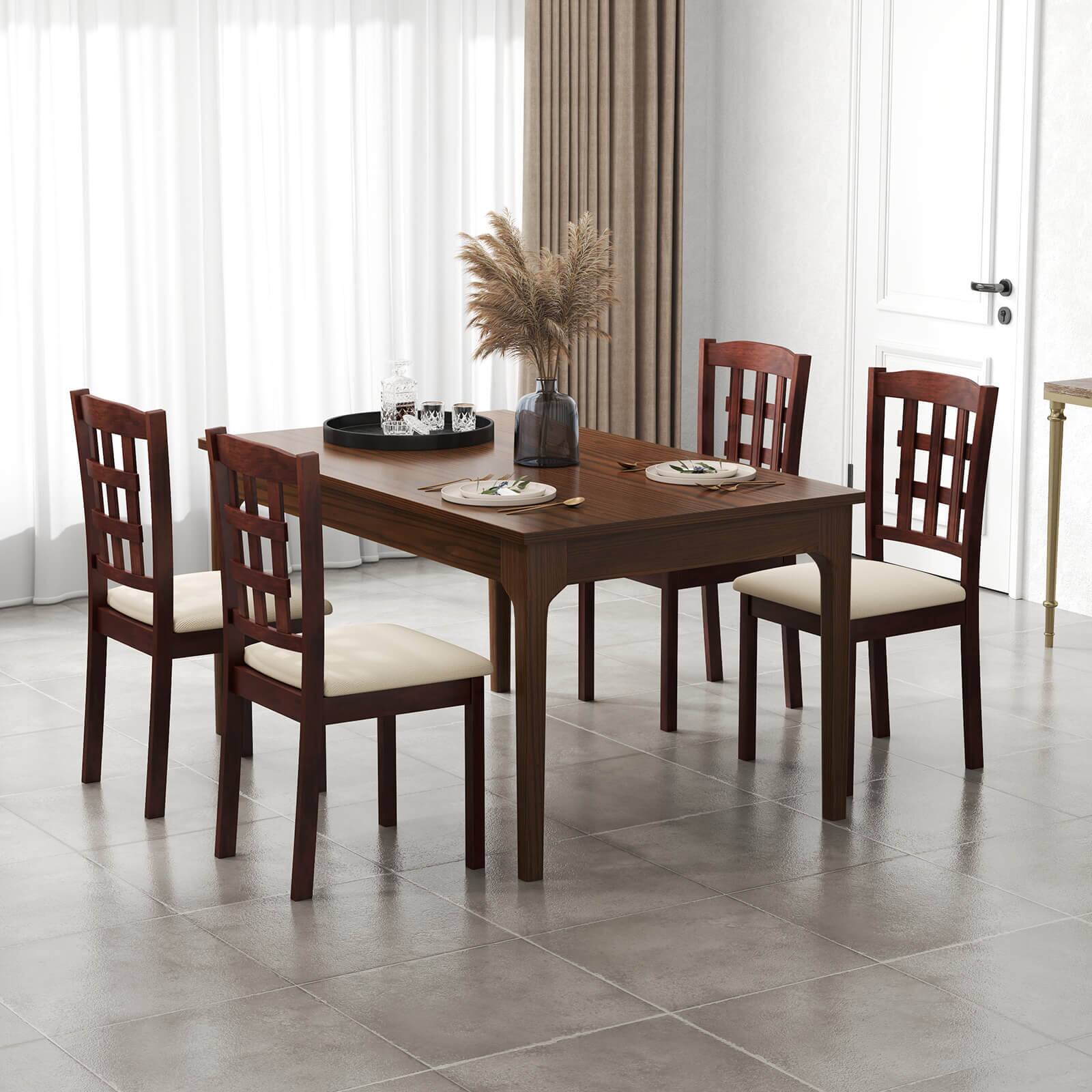 Alt View 4. Costway - Costway Farmhouse Armless Dining Chair Set of 2 with Upholstered Seat, Rubber Wood Legs - Oak,Grey.