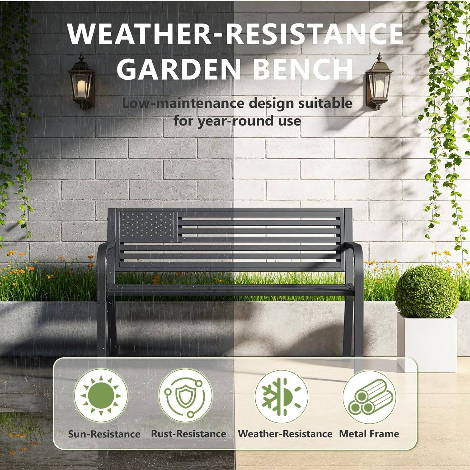 WEATHER-RESISTANCE GARDEN BENCH

Low-maintenance design suitable for year-round use

Sun-Resistance
Rust-Resistance
Weather-Resistance
Metal Frame
