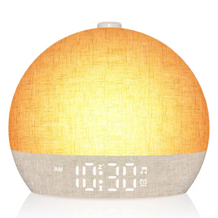 Front. Dazzed Corner - Wake Up Light Sunrise Alarm Clock, Dimmable Night Lights - Yellow.
