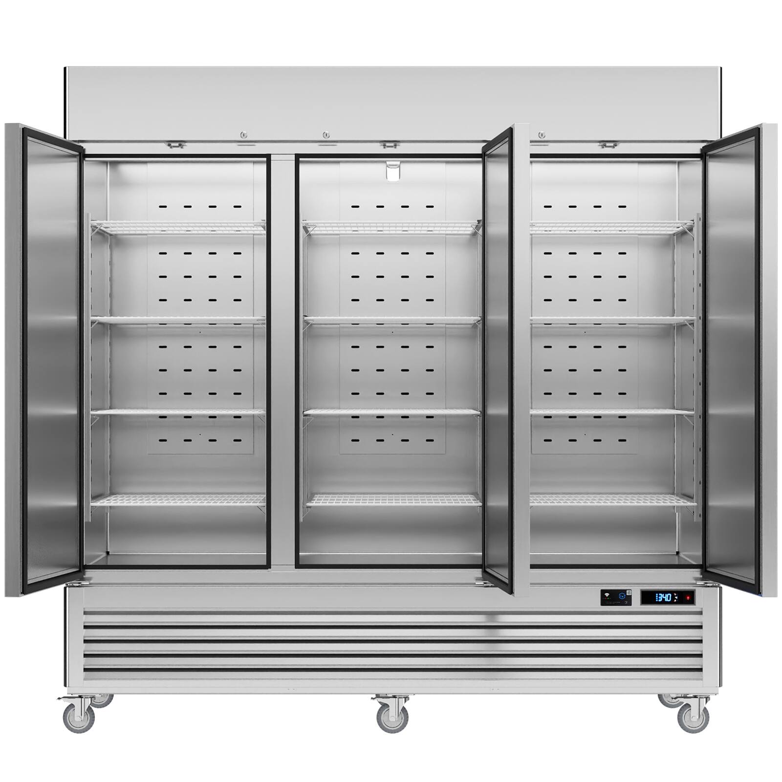 Angle. Veecool - VEECOOL 82" 72 cu.ft. WiFi Enabled App Control 3 Solid Door Commercial Upright Reach-In Freezer in Stainless Steel - Stainless Steel.