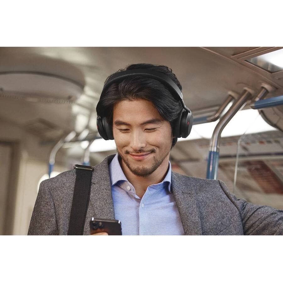 Alt View 1. Jabra - Jabra Evolve2 75 Wireless On-ear Stereo Headset - USB-C - Unified Communication - Black - Binaural - Ear-cup - 3000 cm - Blue.