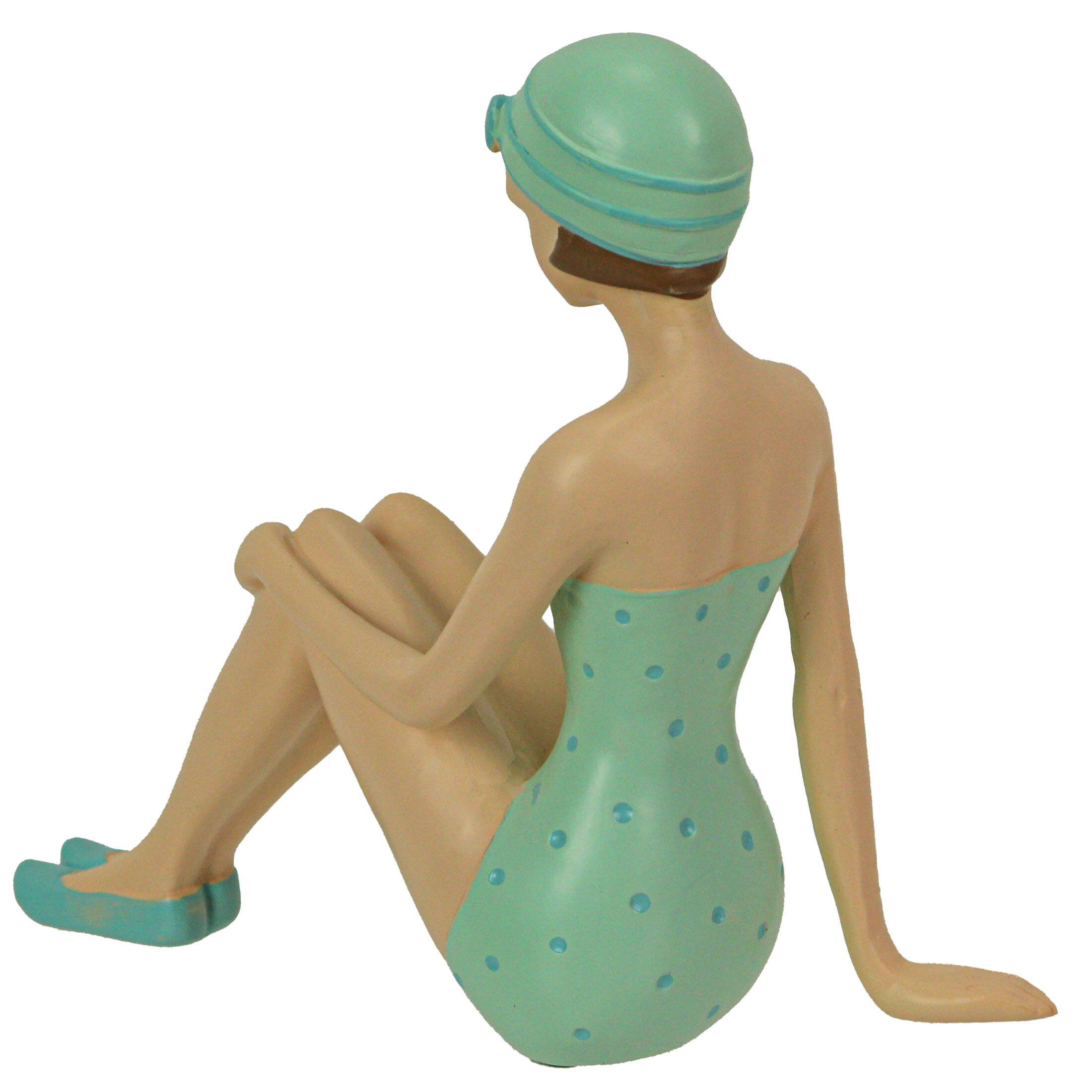 Alt View 2. Fancy That - Vintage Bathing Beauty Beach Girl Teal and Blue Polka Dot Swimsuit Statue - Blue.