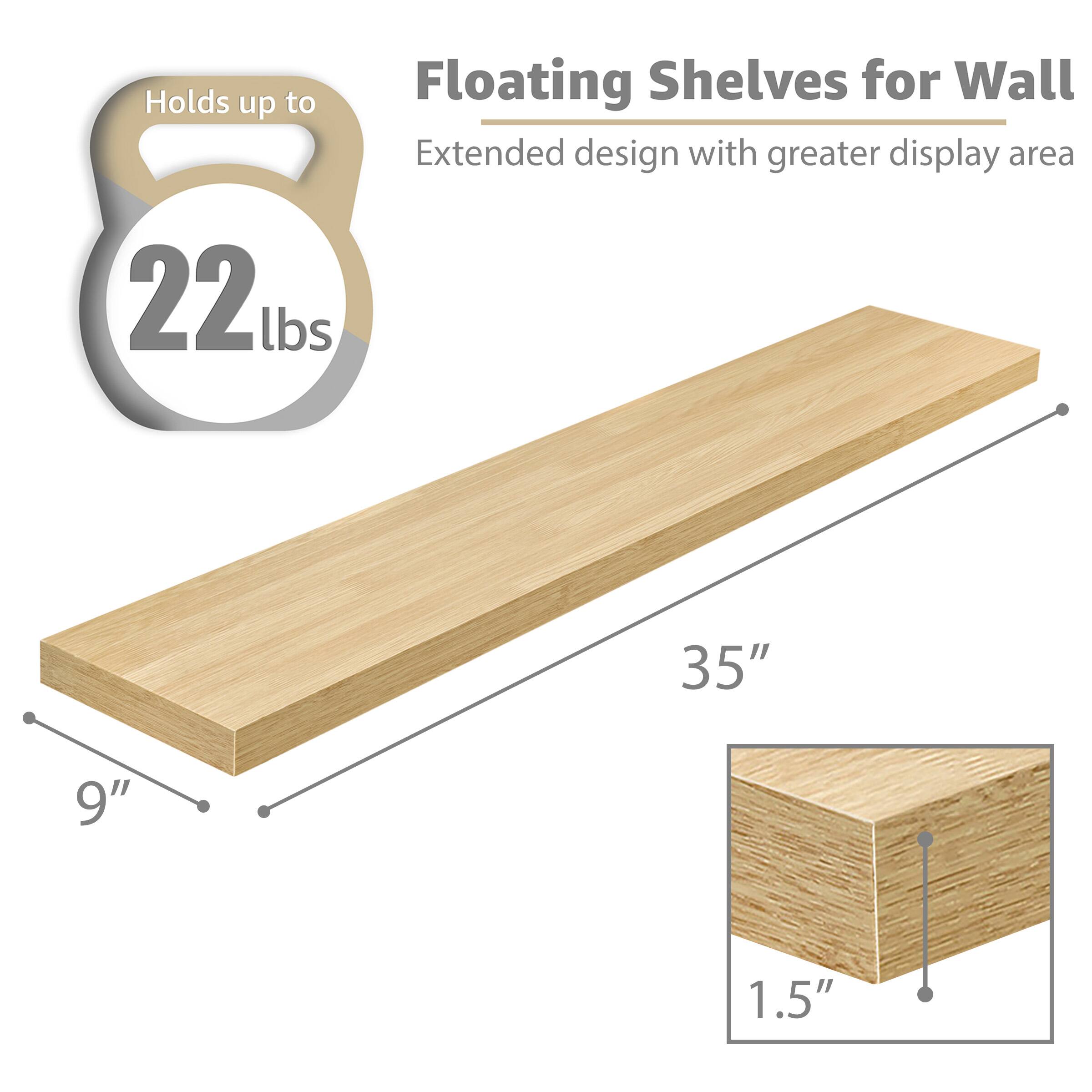 Floating Shelves for Wall, Holds up to 22 lbs, Extended design with greater display area, 35", 9", 1.5"