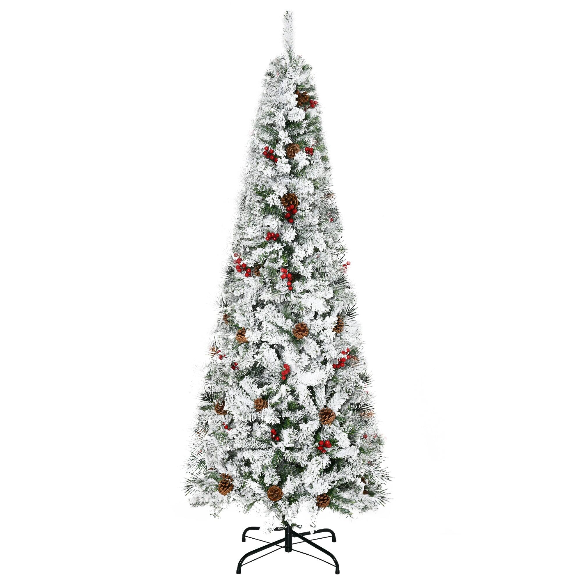Alt View 6. BreeBe - 6 ft Pencil Snow Flocked Artificial Christmas Tree with 600 Pine Realistic Branches - Green.