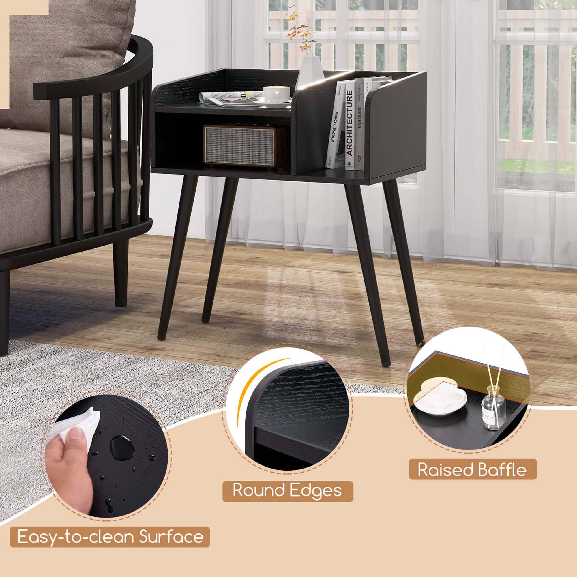 The text on the image reads: "Round Edges Raised Baffle Easy-to-clean Surface."