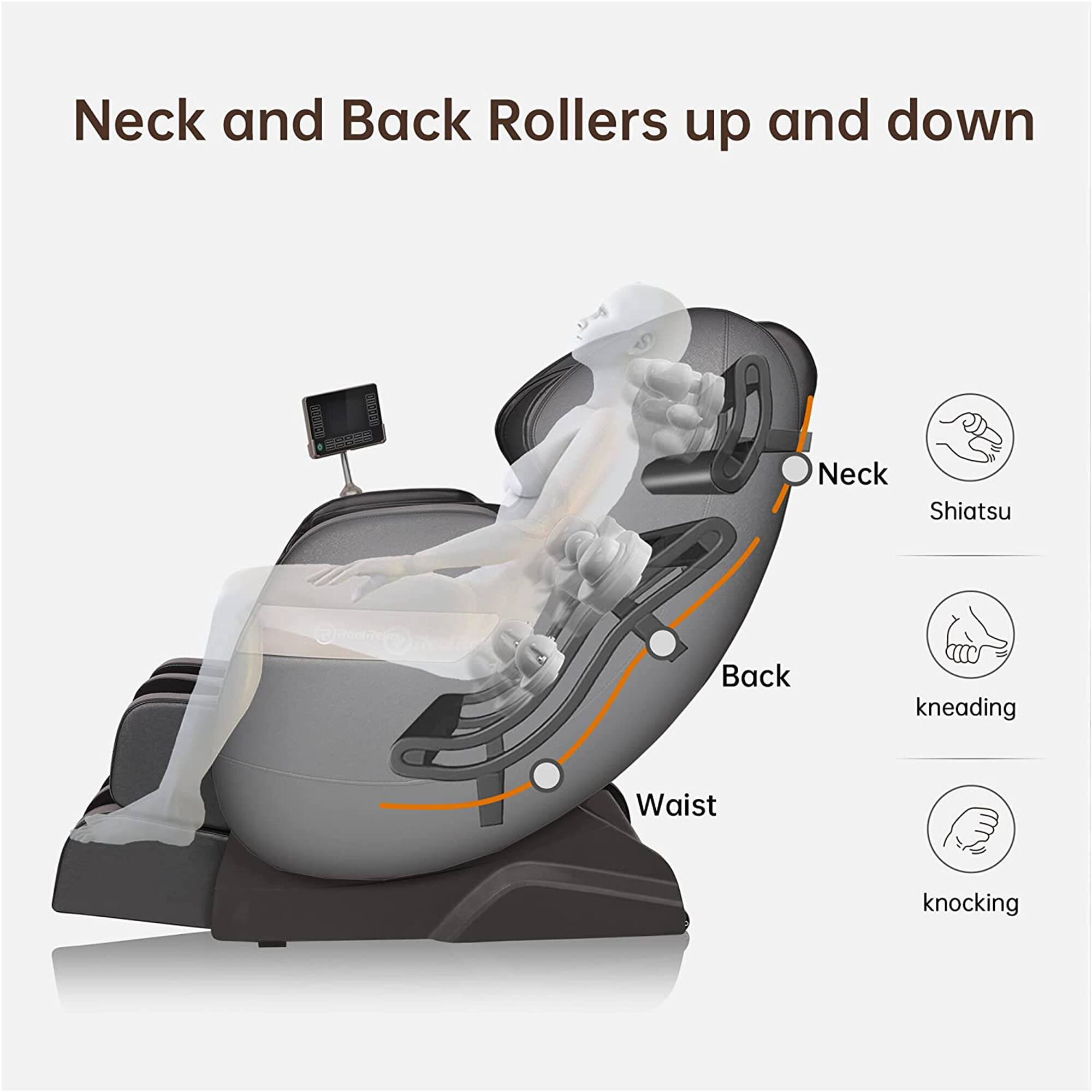 Neck and Back Rollers up and down

- Neck: Shiatsu
- Back: kneading
- Waist: knocking