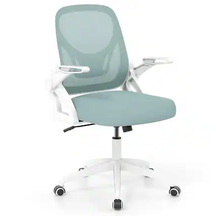 Front. Kadyn - Ergonomic Computer Desk Chair - Lumbar Support, Flip-up Arms, Blue + White - Blue.