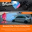 The image shows a man standing next to a car, with a parking monitor and a camera nearby. The text on the image explains that the 24/7 parking monitor detects motion or vibration while the car is parked, prompting the camera to turn on, record a 20-second video, and then turn off again. This feature is called Around-The-Clock Protection. The image also suggests that an intelligent hardwire kit is needed for this system to function properly.