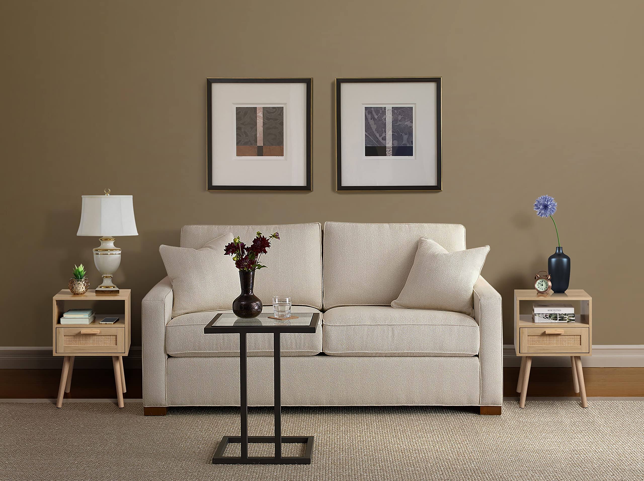 Left. VEGA AUTOMOTIVE - Nightstands Set Of 2 End Table Nightstand Side With Hand Made Rattan Decorated Drawers Wood Accent Storage ... - Default.