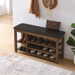 Whisen - Height-Adjustable Shoe Storage Bench with Hidden Compartment, Long Entryway Bench with Cushion - Brown