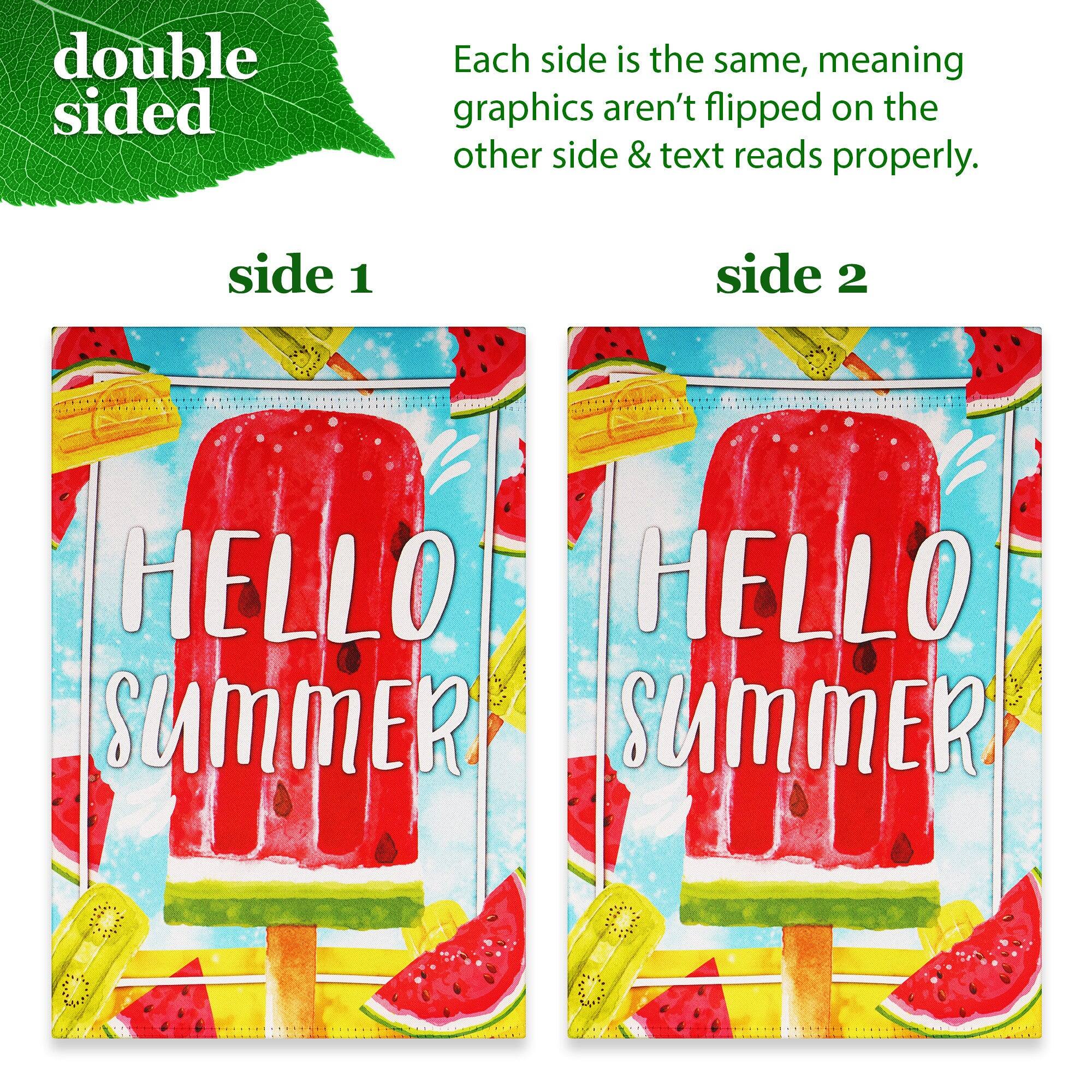 double sided

Each side is the same, meaning graphics aren't flipped on the other side & text reads properly.

side 1

HELLO SUMMER

side 2

HELLO SUMMER