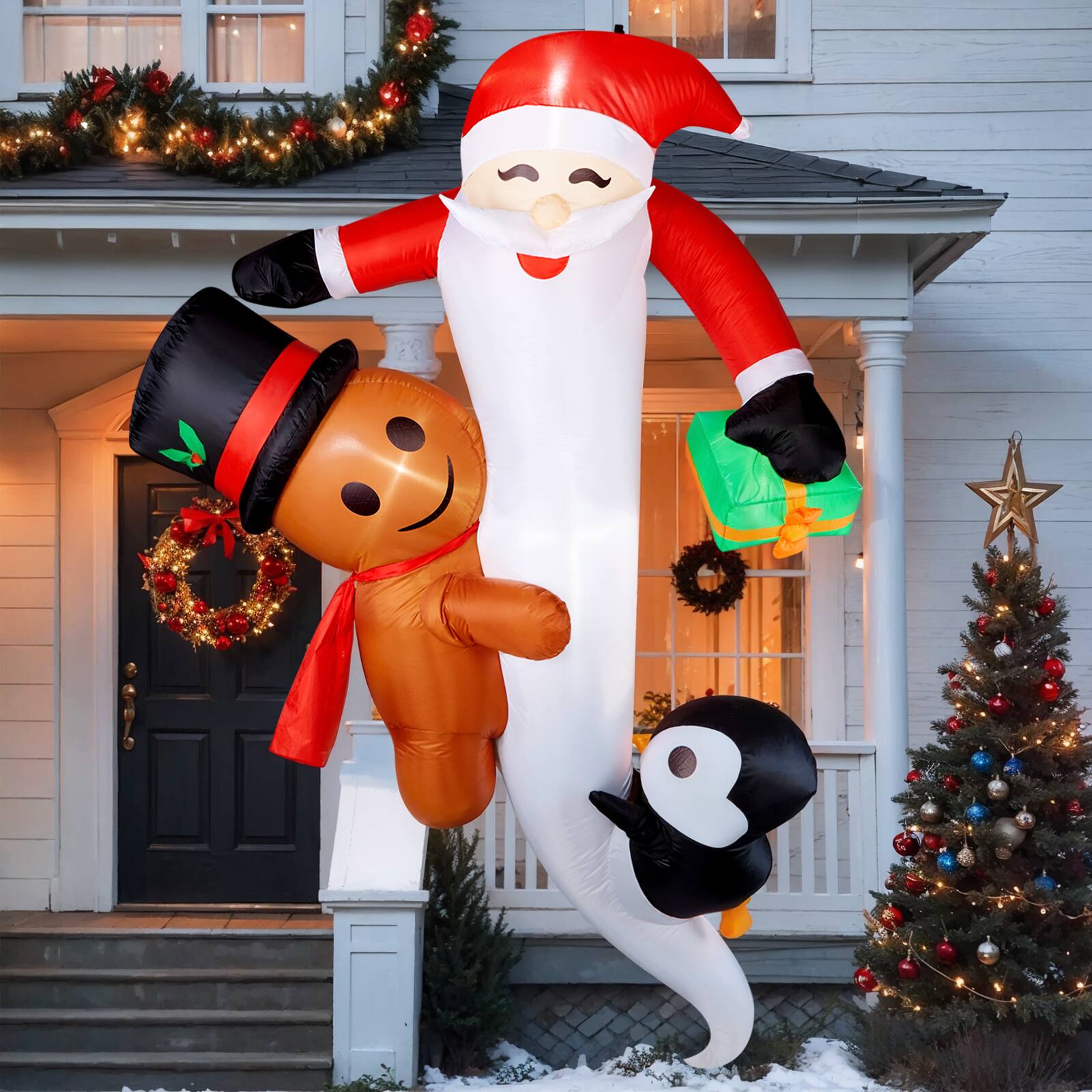 Alt View 8. CAMULAND - 8 FT Hanging Santa Christmas Inflatable Outdoor Decorations - White Brown.
