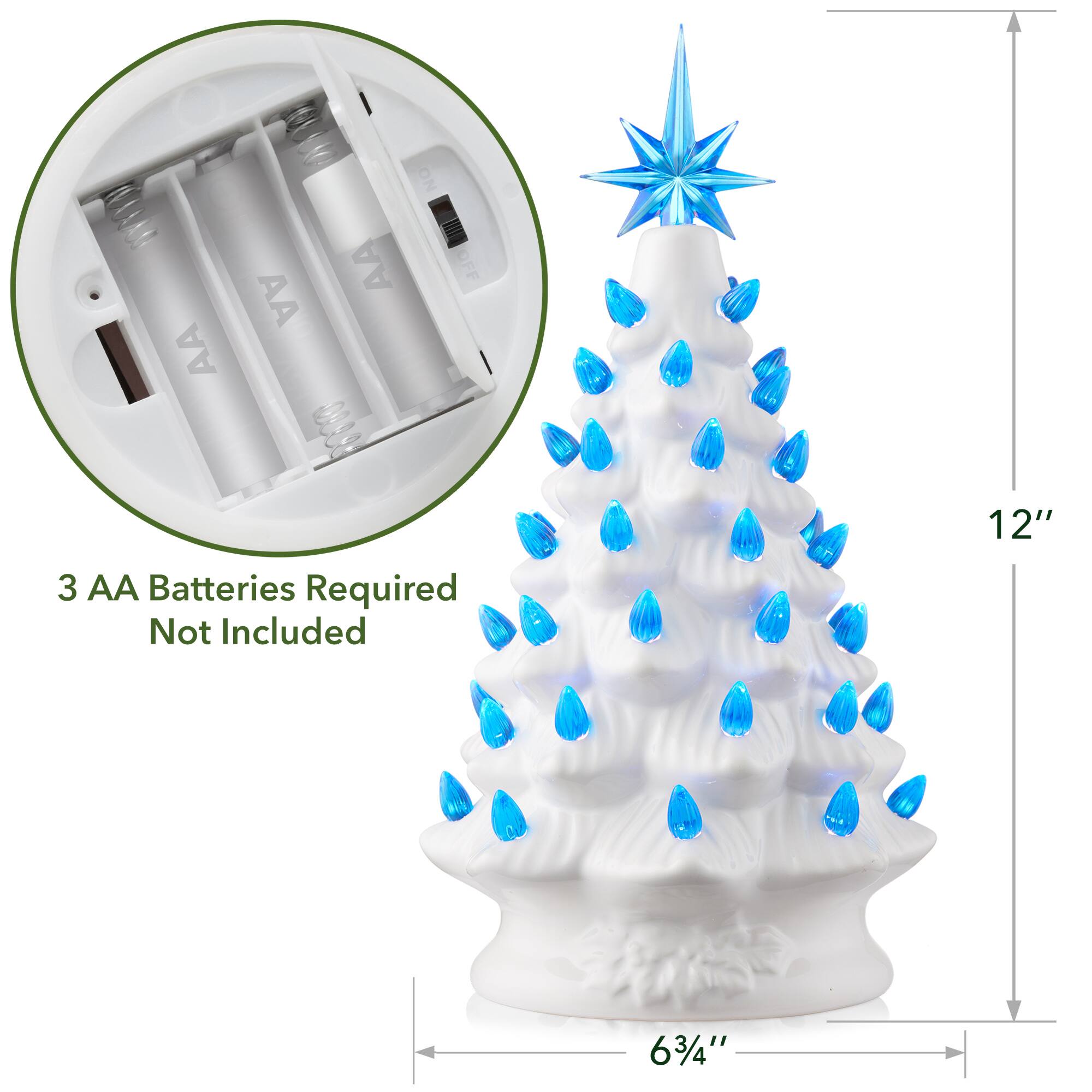 NO AA OFF AA AA 1010 3 AA Batteries Required Not Included 12" 63/4"