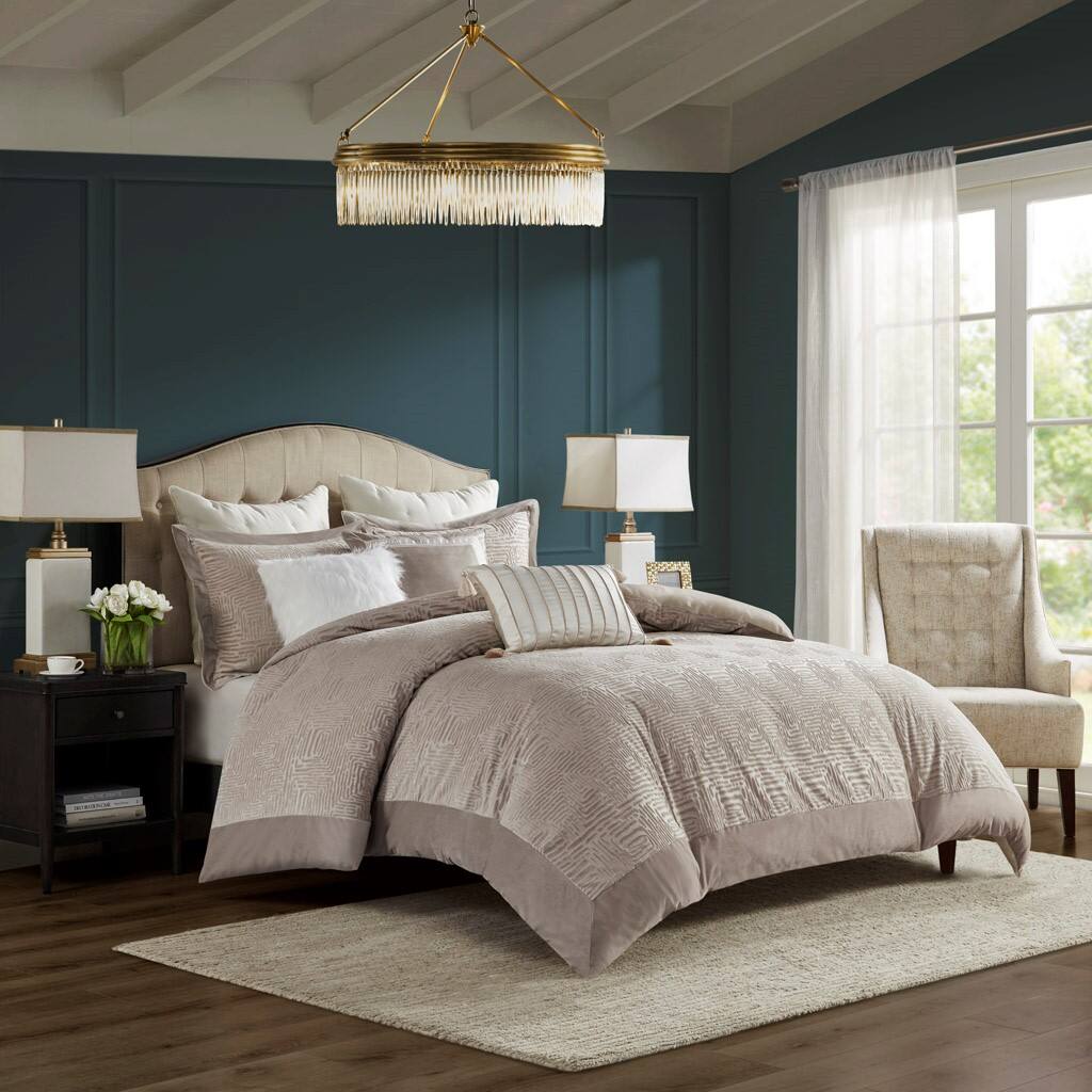 Alt View 1. Gracie Mills - Gracie Mills Harper Oversized Velvet Comforter Set - Beige.