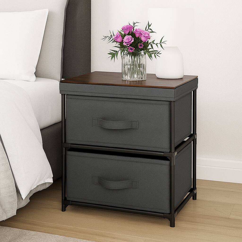 Hivvago - Fabric Drawer Side Table with Dual Storage Compartments - Gray