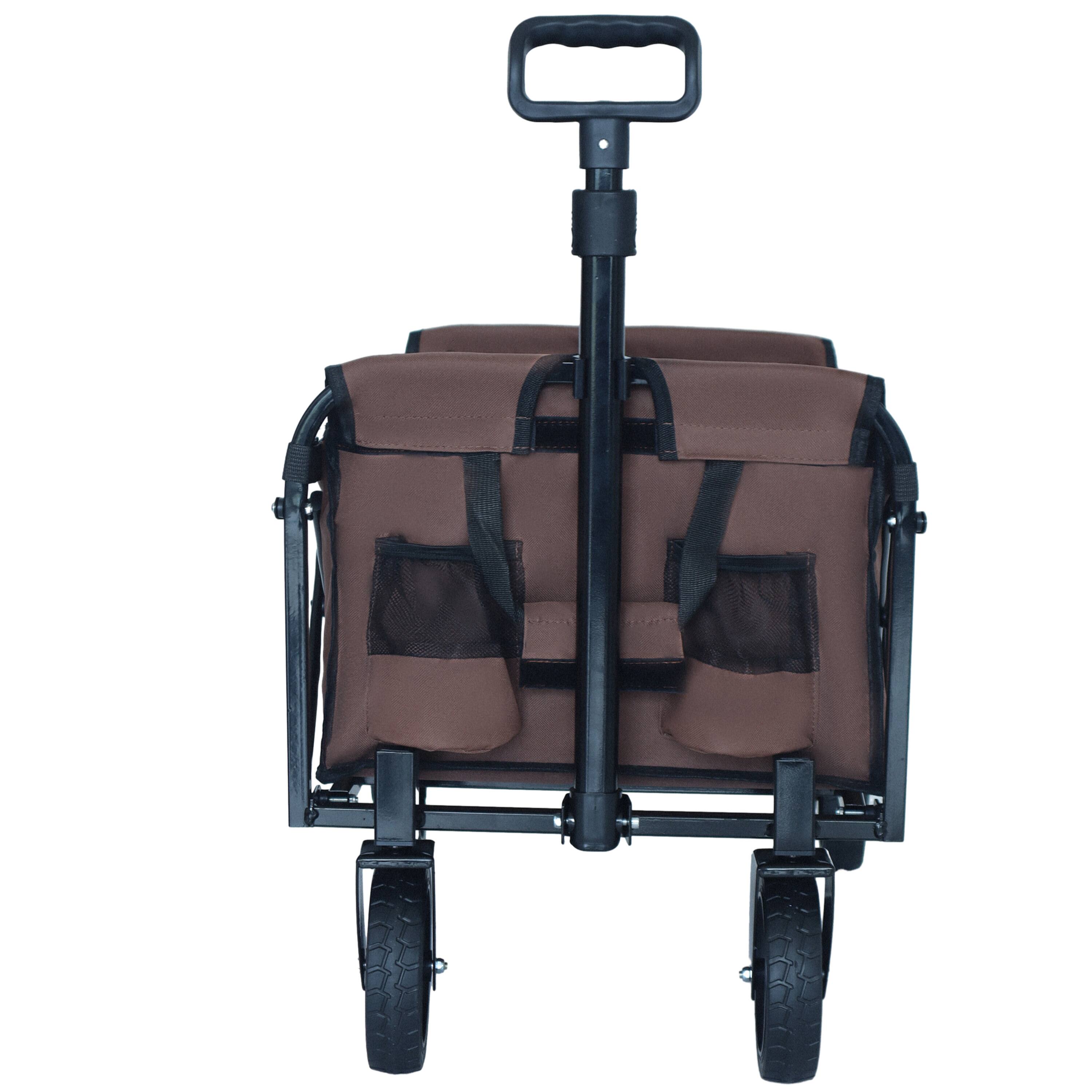 Back. Mondawe - Expandable Dual-Layer Wagon Utility Carts w/ 225LBS Capacity, 360° All-Terrain Wheels - Brown.