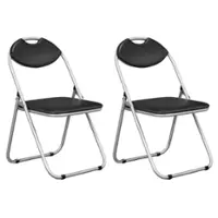 Costway 2 PCS U Shape Folding Chairs Furniture Home Outdoor Picnic Portable - Black - Front_Zoom