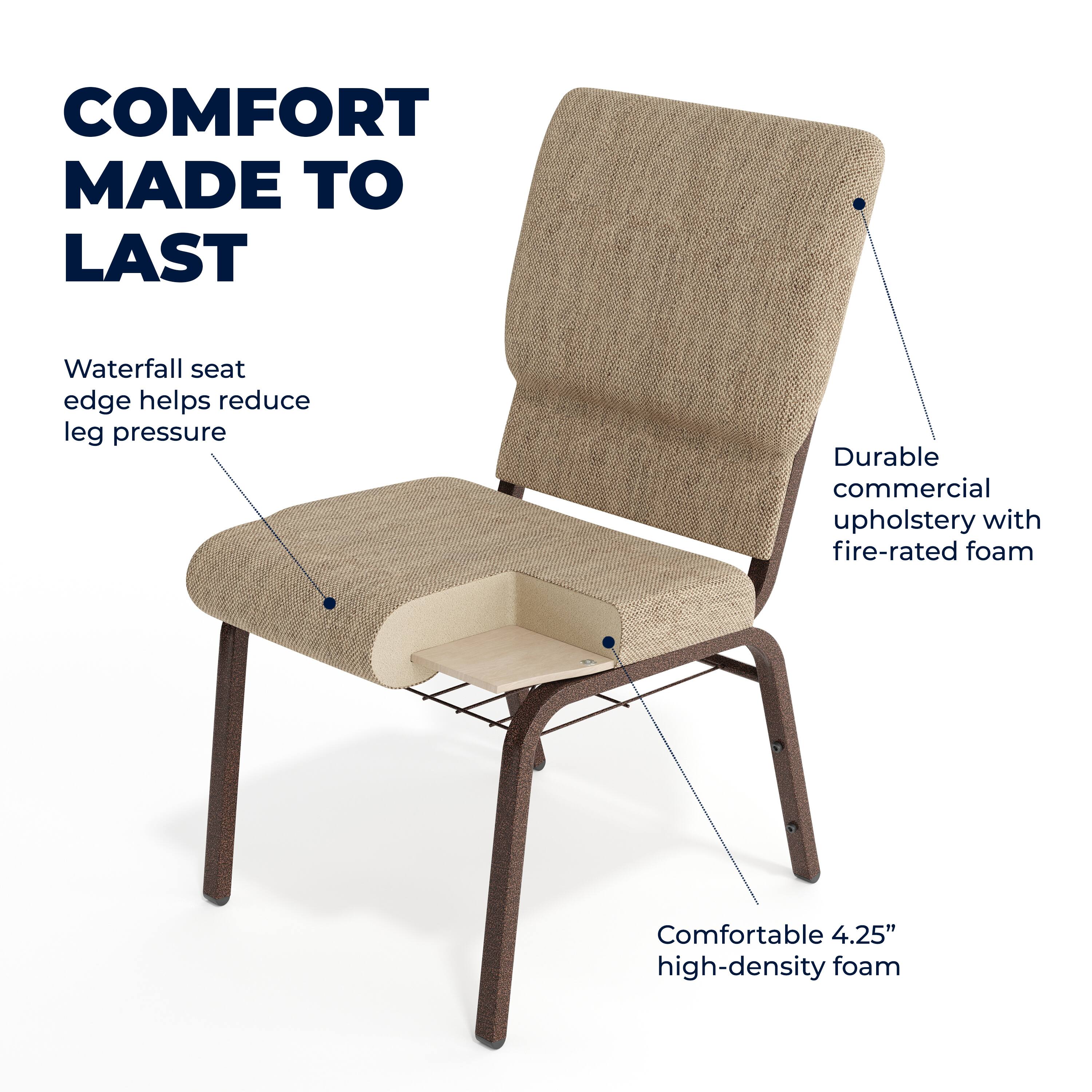 COMFORT MADE TO LAST  
Waterfall seat edge helps reduce leg pressure  
Durable commercial upholstery with fire-rated foam  
Comfortable 4.25" high-density foam