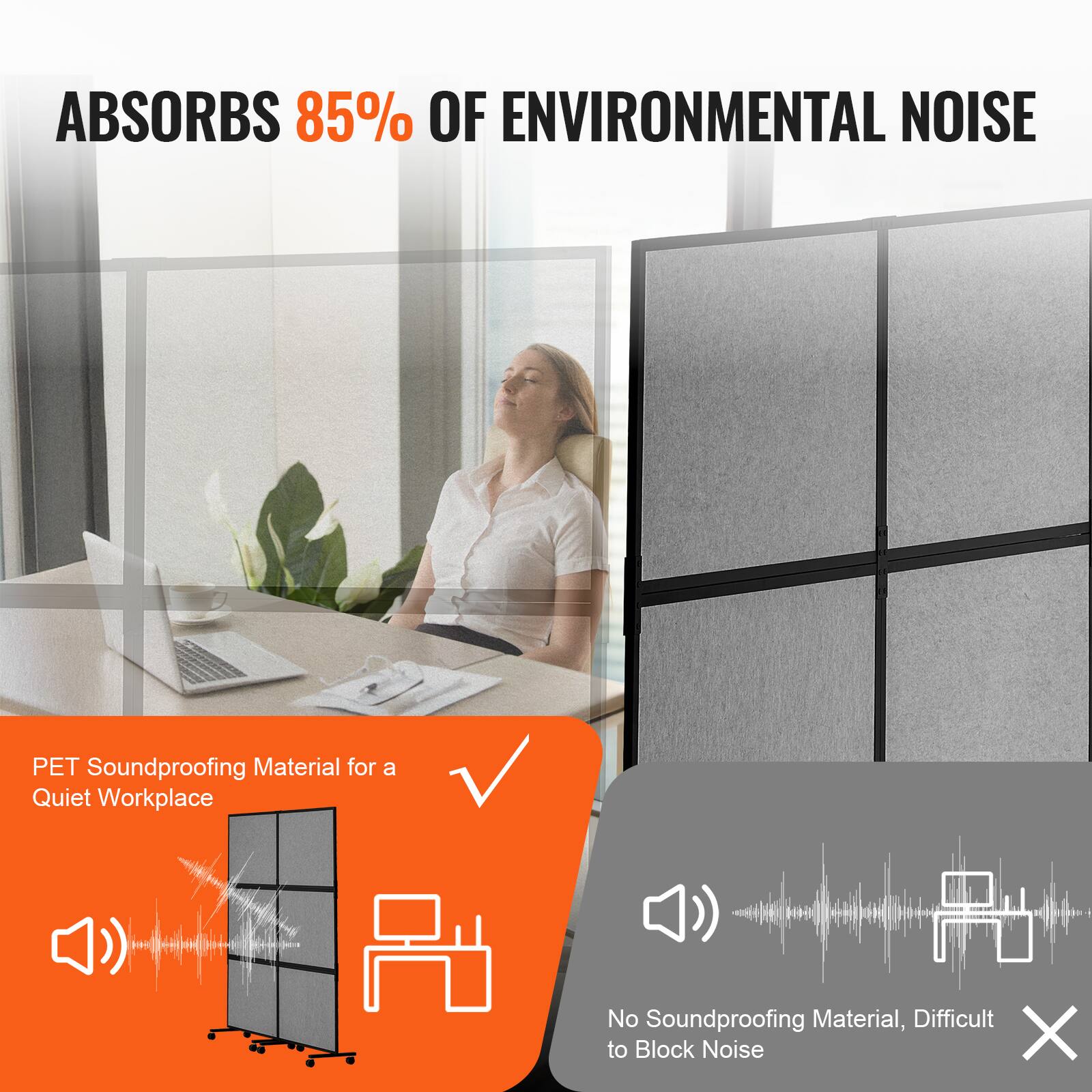ABSORBS 85% OF ENVIRONMENTAL NOISE
PET Soundproofing Material for a Quiet Workplace
No Soundproofing Material, Difficult to Block Noise
