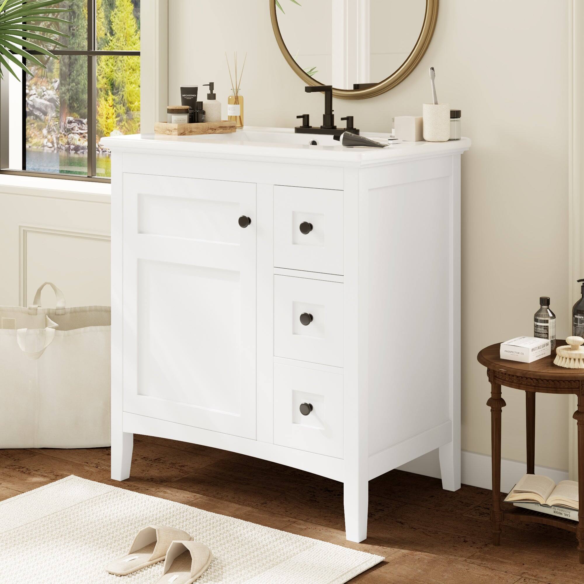 Alt View 3. Boyel Living - 30 Inch Bathroom Vanity with Ceramic Sink Three Drawers White - White.