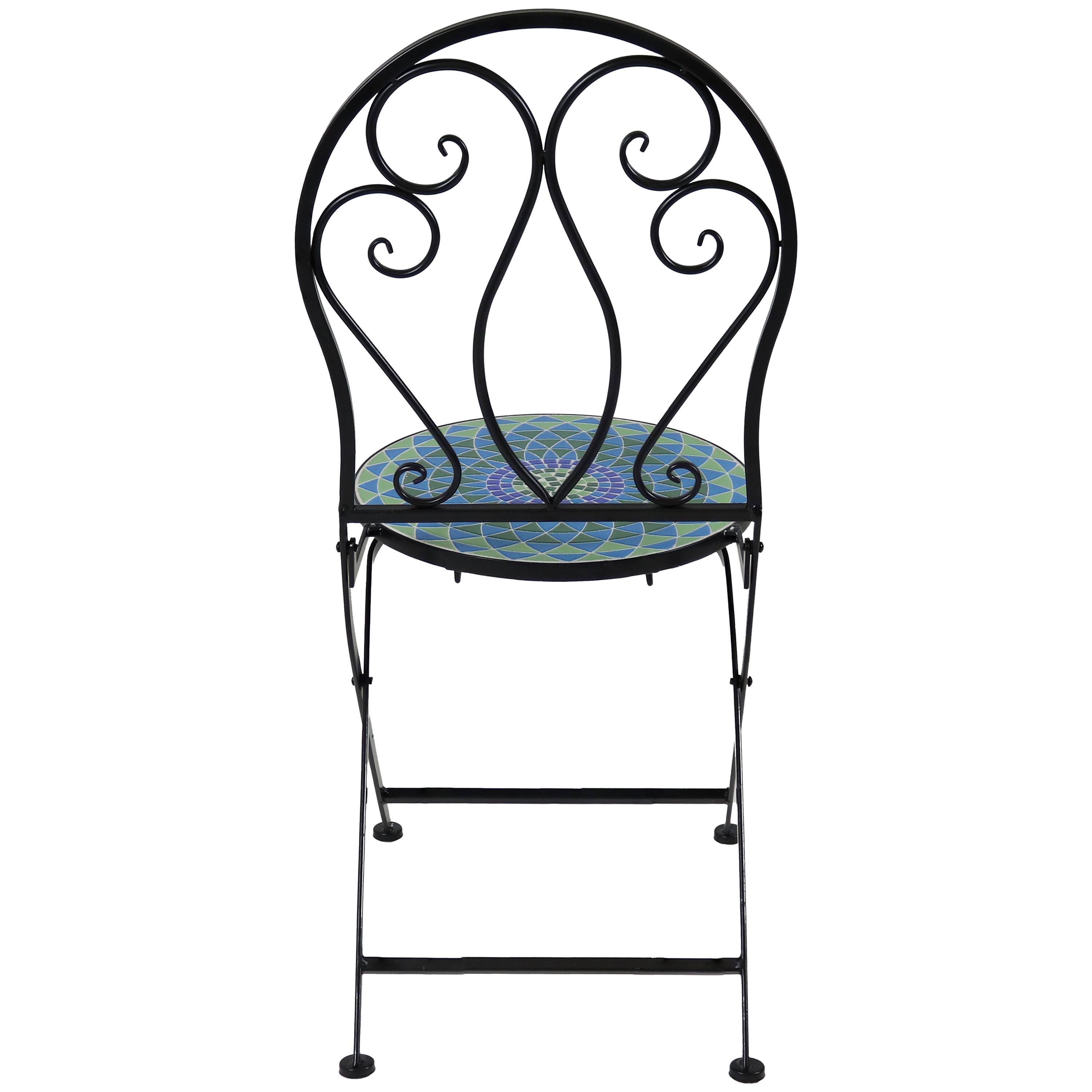 Alt View 4. Sunnydaze - Mosaic Tile Bistro Chair with Iron Frame - 2-Pack - Blue Mosaic.