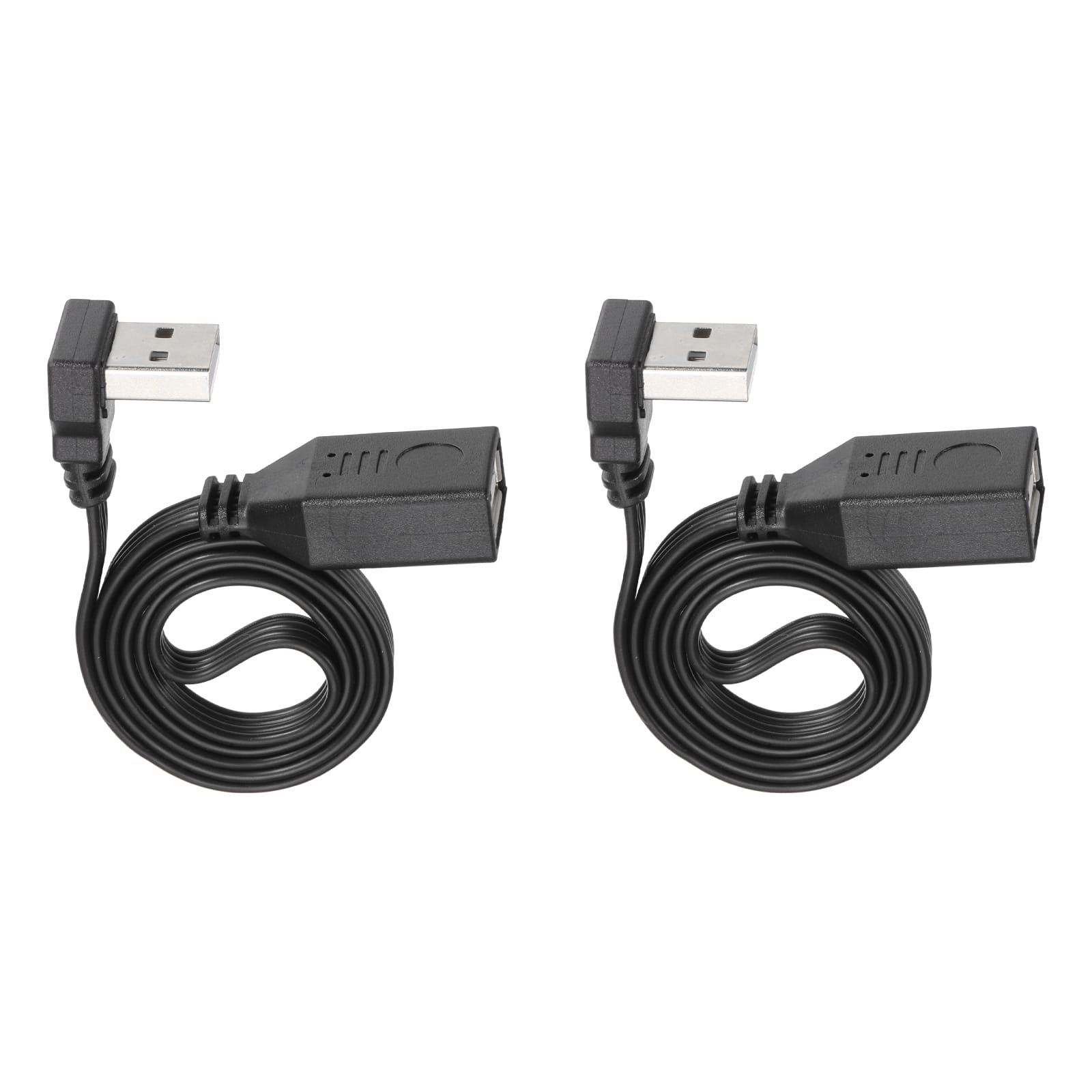 Unique Bargains - 2pcs USB2.0 Extension Cable, 90 Degree UP&Down Angle Male to Female, 480Mbps, Silicone, for Phone/Tablet - Black