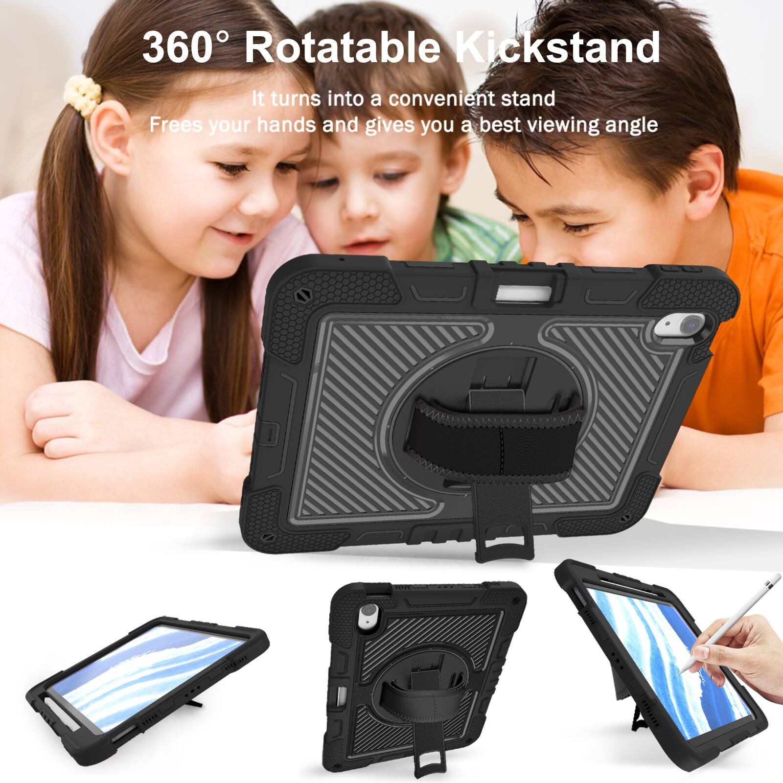 360° Rotatable Kickstand  
It turns into a convenient stand  
Frees your hands and gives you a best viewing angle