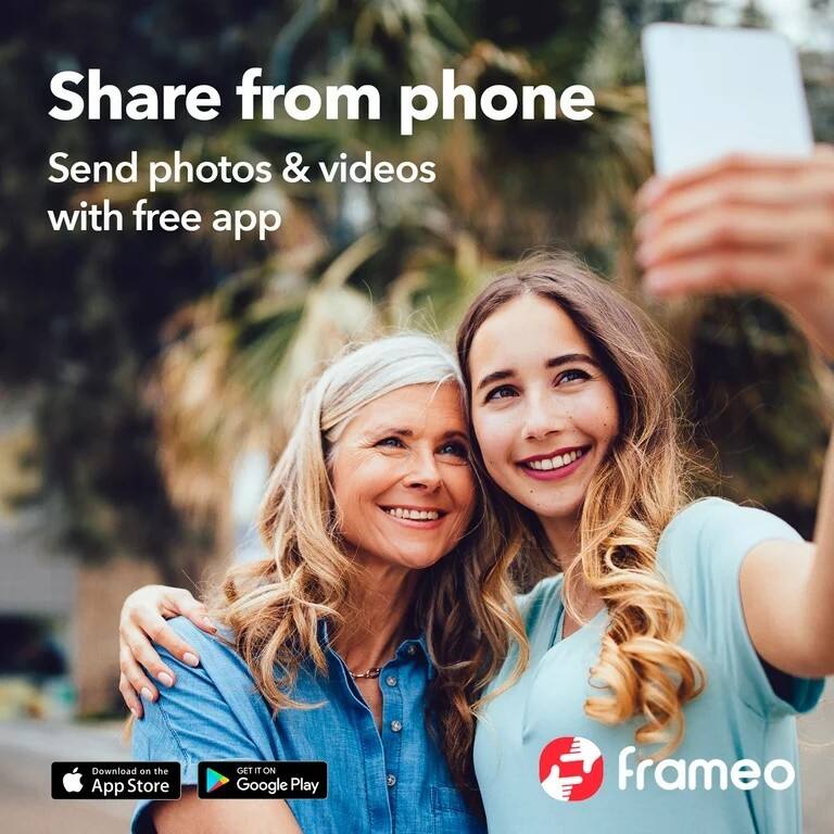 Share from phone  
Send photos & videos with free app  

Download on the App Store  
GET IT ON Google Play  

frameo