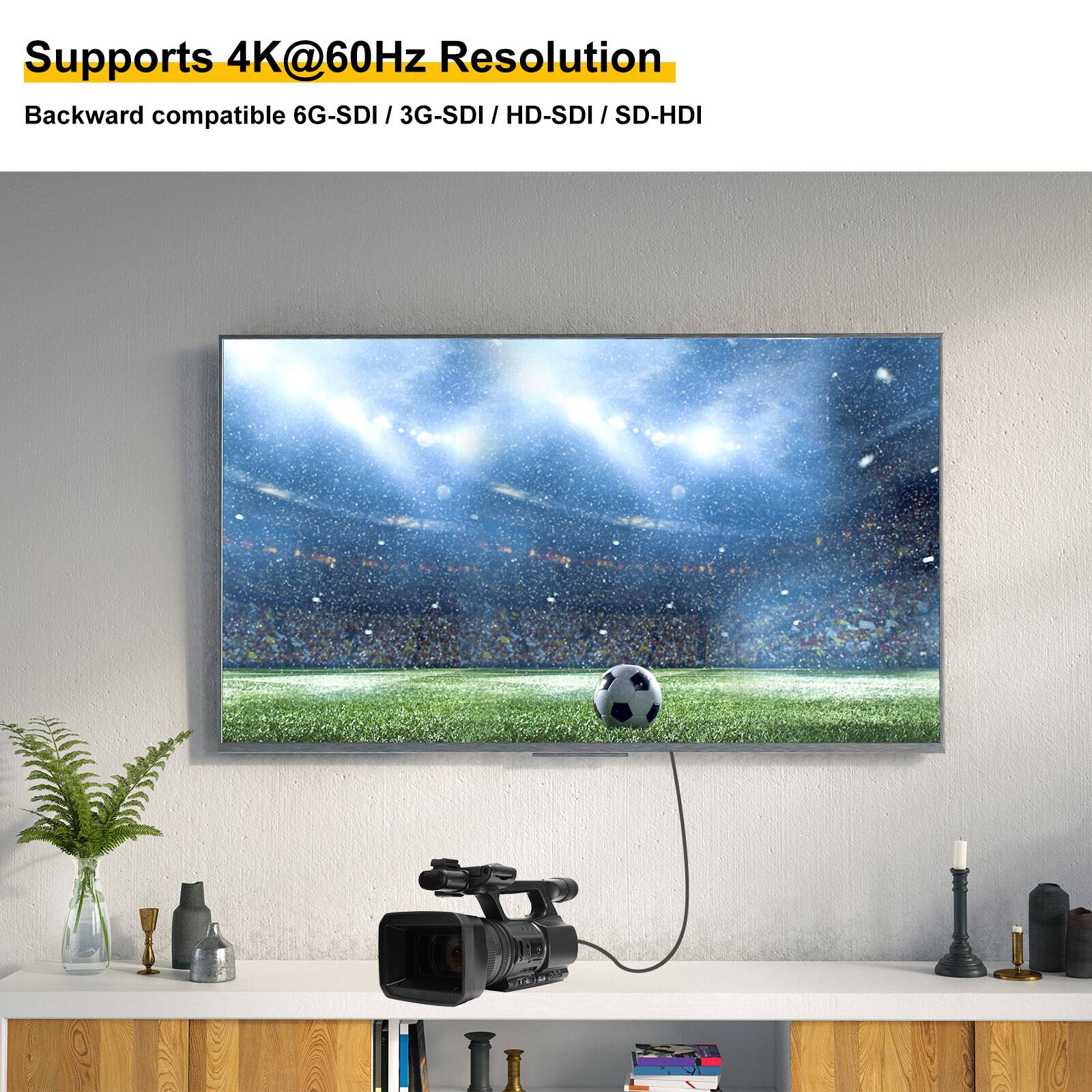 Supports 4K@60Hz Resolution  
Backward compatible 6G-SDI / 3G-SDI / HD-SDI / SD-HDI