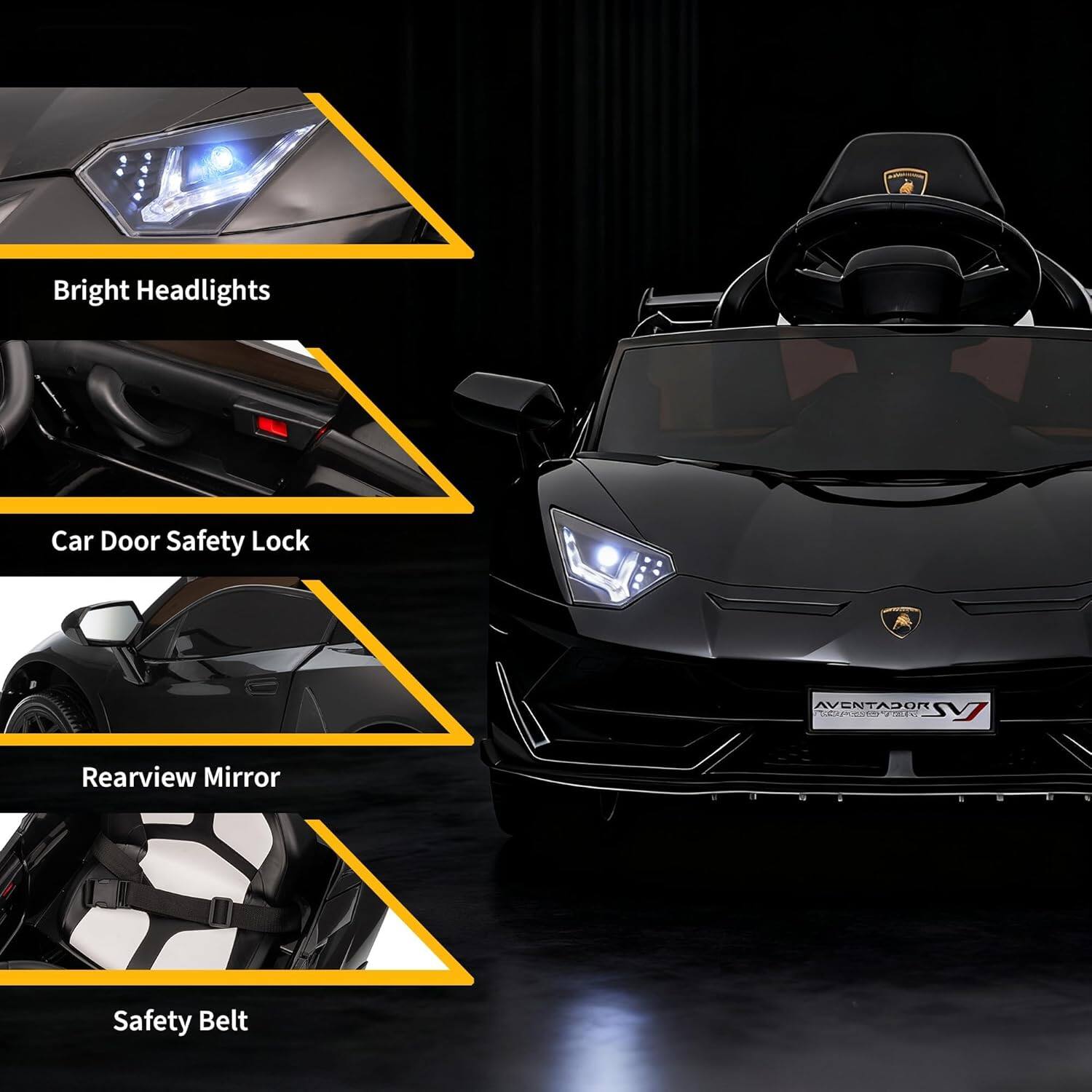 Bright Headlights  
Car Door Safety Lock  
Rearview Mirror  
Safety Belt