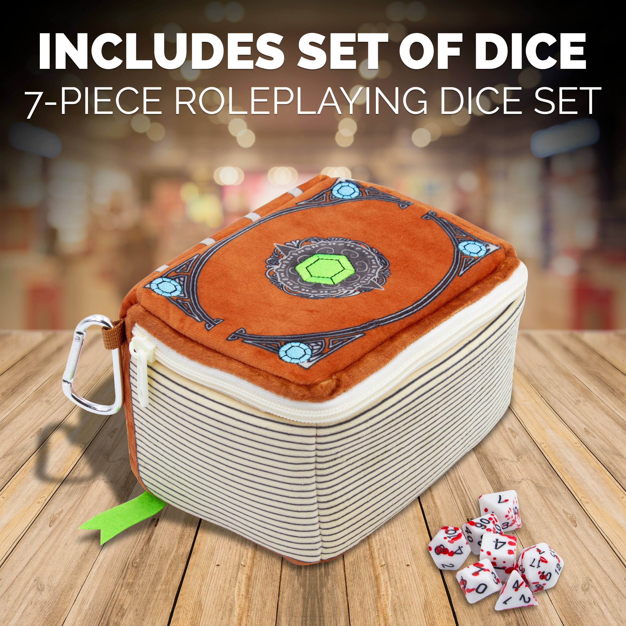 INCLUDES SET OF DICE  
7-PIECE ROLEPLAYING DICE SET