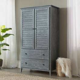 Hivvago - FarmHome Louvered Distressed Grey Solid Pine Armoire - Gray