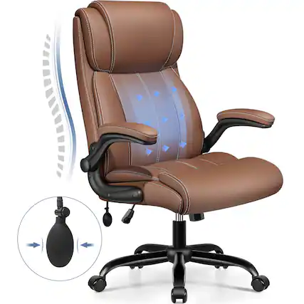 Front. Brick Attic - 400 lbs High-Back Executive Office Chair with Adjustable Air Lumbar Flip-Up Armrests, Home Desk Rocking Computer Chair - Brown.