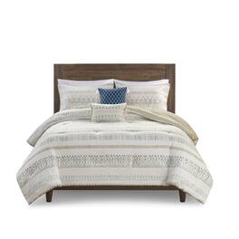 Gracie Mills - Penny Southwest-Inspired 5 Piece Seersucker Comforter Set with Decorative Pillows - Taupe/Blue