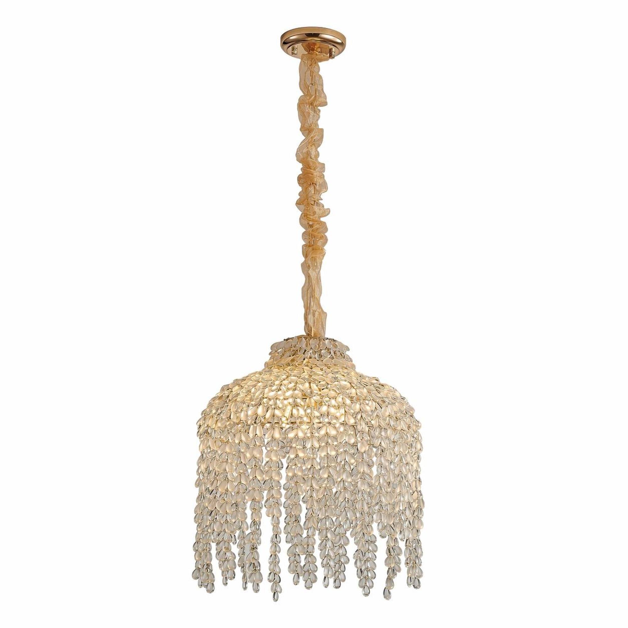 Front. RYHNUYNE - Elegant 16-Inch 5-Light Gold Crystal Chandelier with Cascading Grape Beads – Adjustable Ceiling Pendant.
