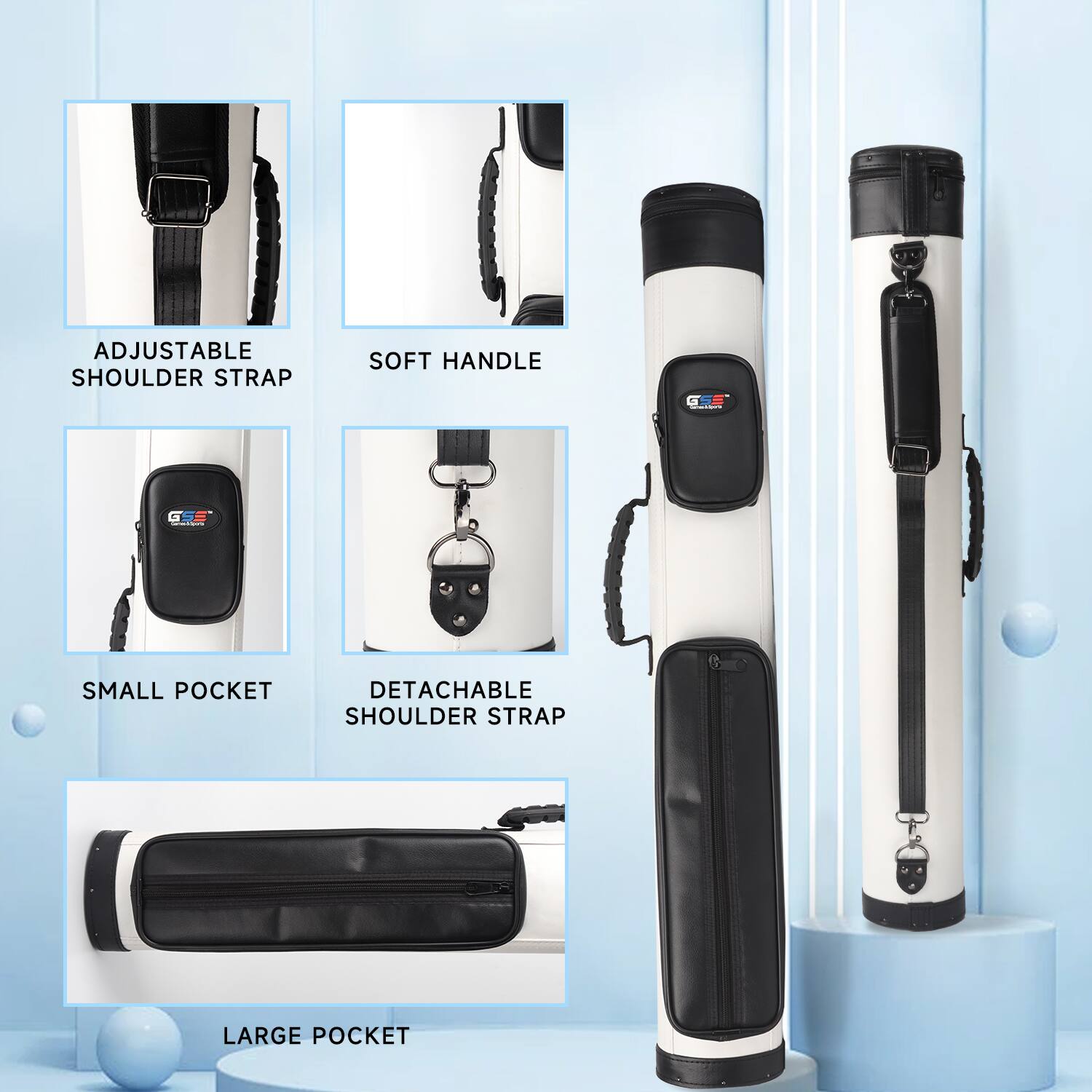 ADJUSTABLE SHOULDER STRAP, SOFT HANDLE, SMALL POCKET, DETACHABLE SHOULDER STRAP, LARGE POCKET