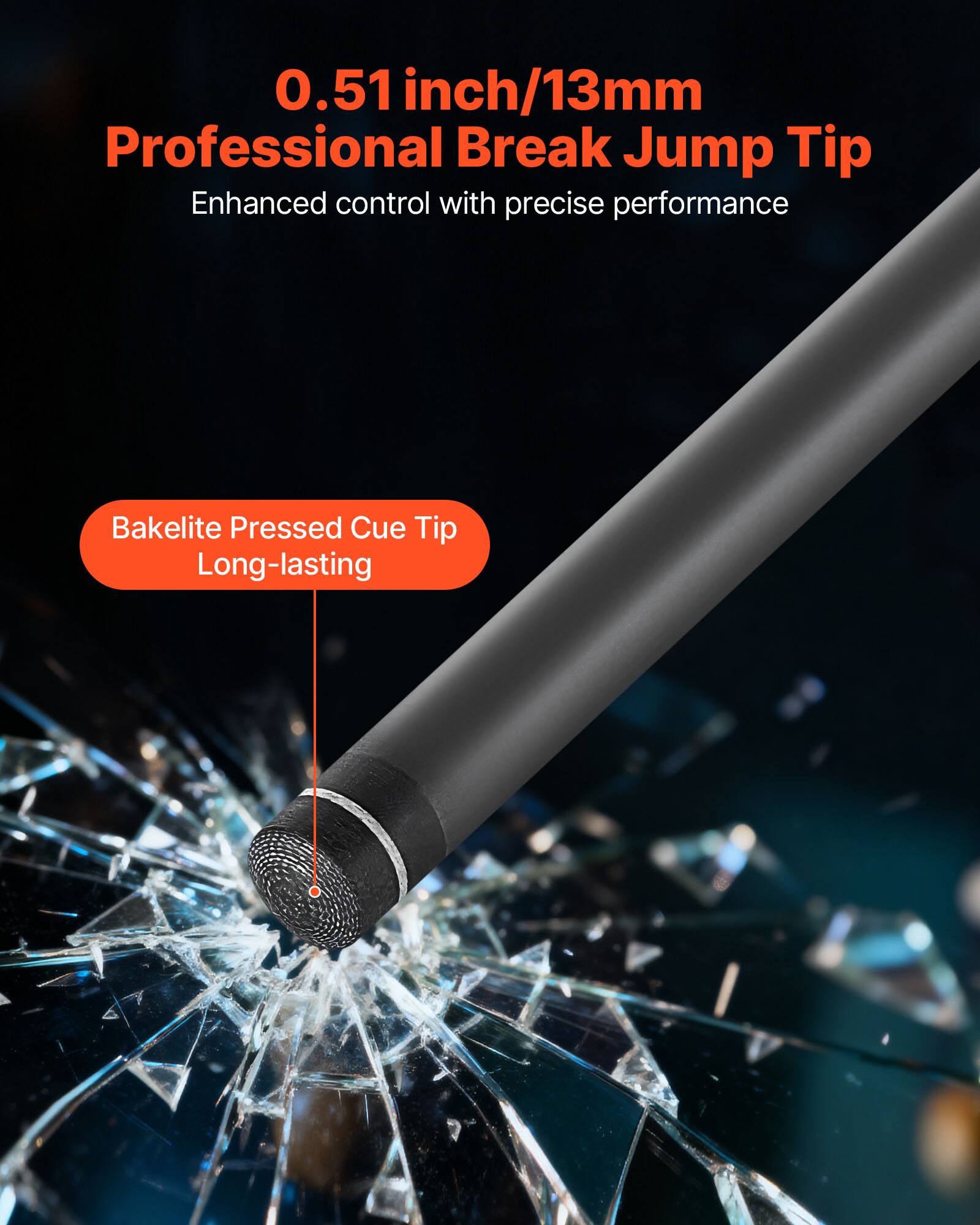 0.51 inch/13mm Professional Break Jump Tip  
Enhanced control with precise performance  

Bakelite Pressed Cue Tip  
Long-lasting