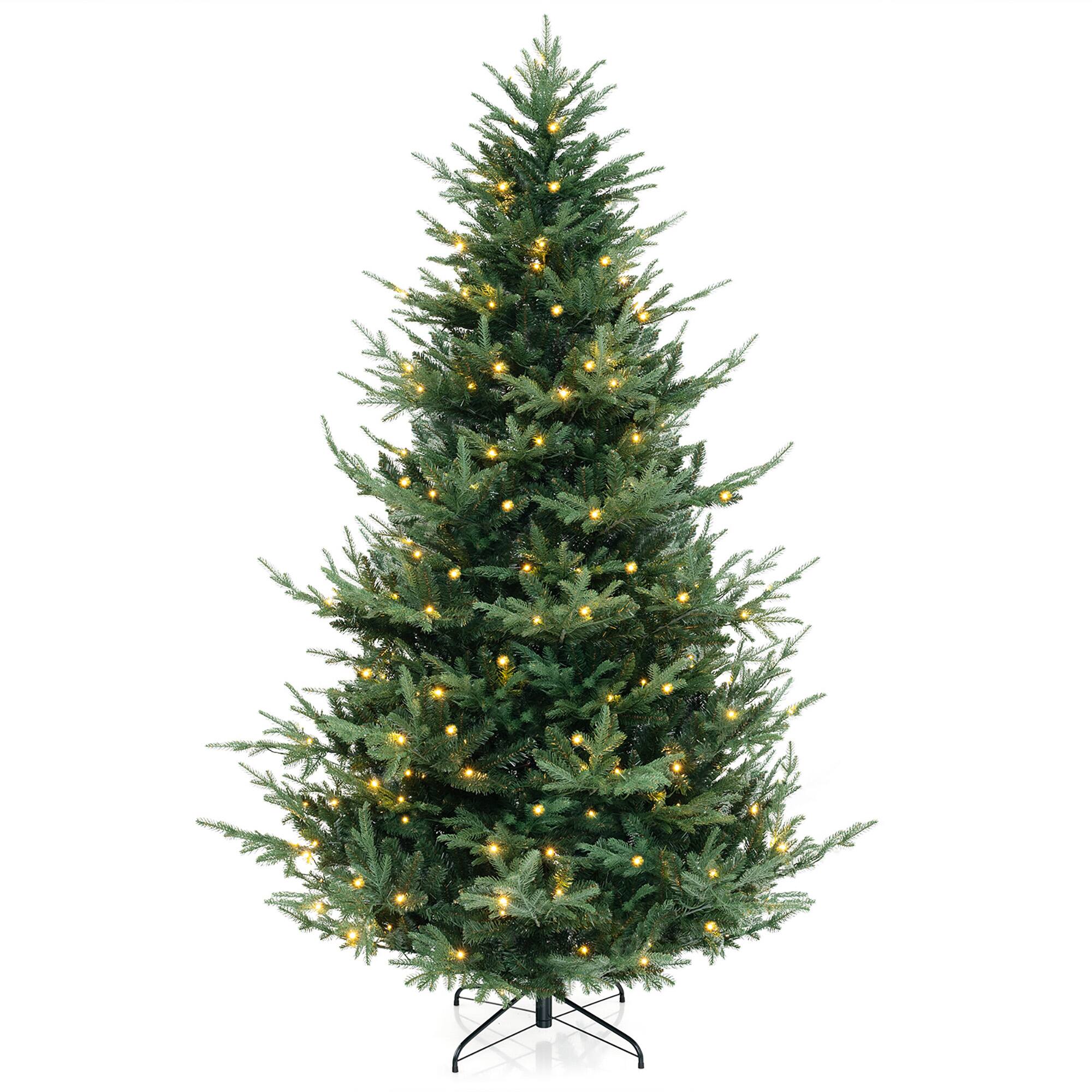 Gymax - 8 FT Artificial Xmas Tree w/ 778 PVC PE Branch Tips 450 Warm White LED Lights - Green