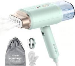 Newbealer - Dual Voltage Handheld Steamer for Clothes,20s Heat-up,Portable Steamer for Travel&Home,Self-Cleaning&Auto Shut Off - Green