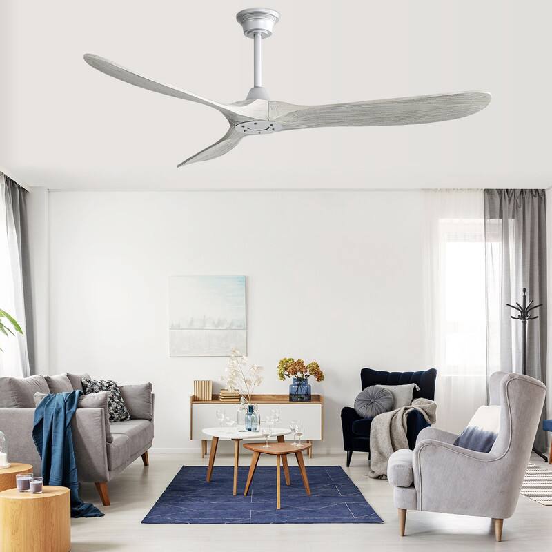 Alt View 8. Sofucor - 60 Inch Outdoor Indoor Solid Wood Ceiling Fan No Light With Remote High CFM Ceiling Fan for Farmhouse Bedroom Patio - Silver Grey Wood.