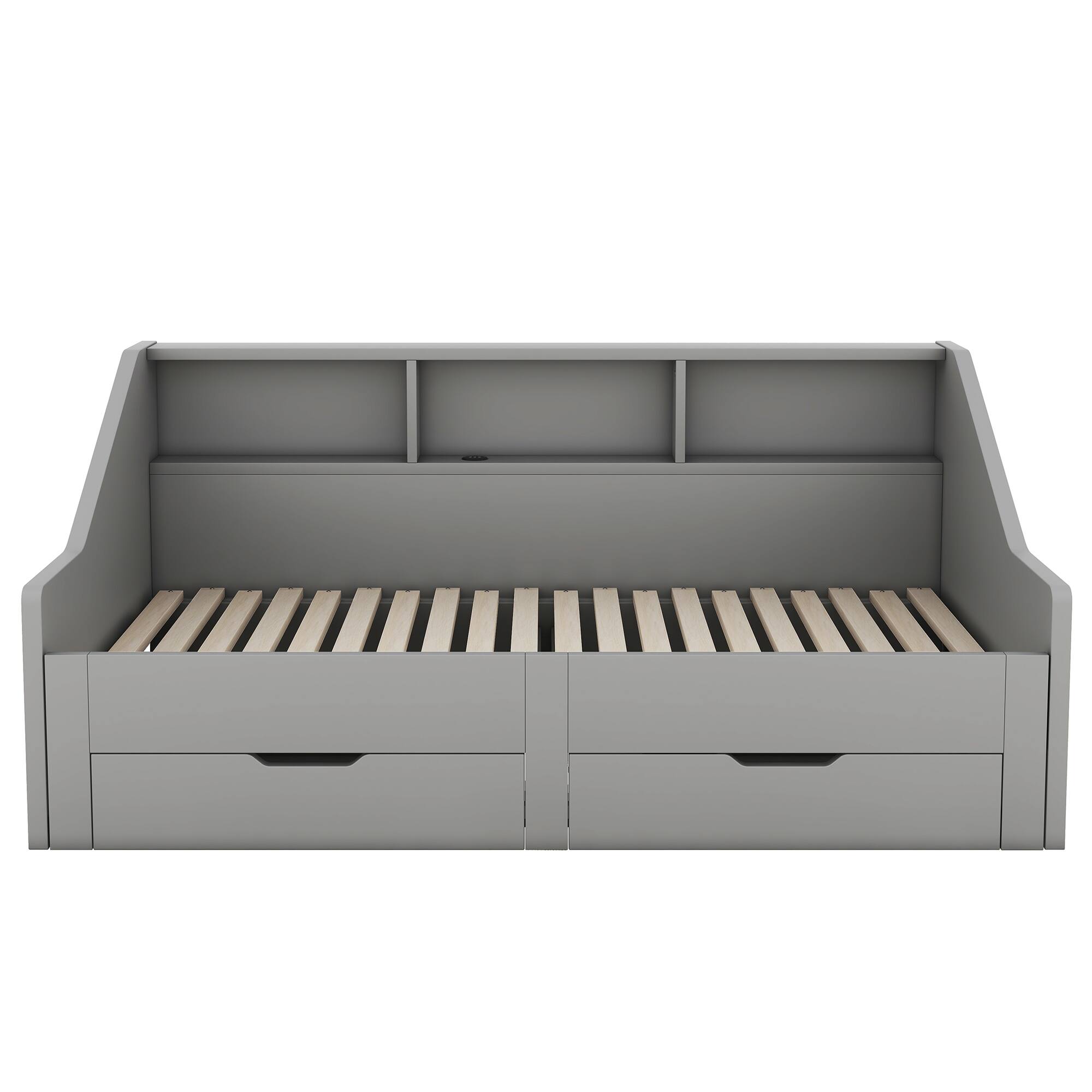 Alt View 9. Tiramisubest - Twin to King Size Daybed Frame with Storage Bookcases and Two Drawers,Charging Design,Gray - Gray.