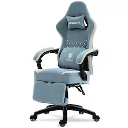 Dowinx - Ergonomic Gaming Chair with Dual Footrest, Breathable Fabric Office Chair with Gel Pad and Storage Bag - Blue