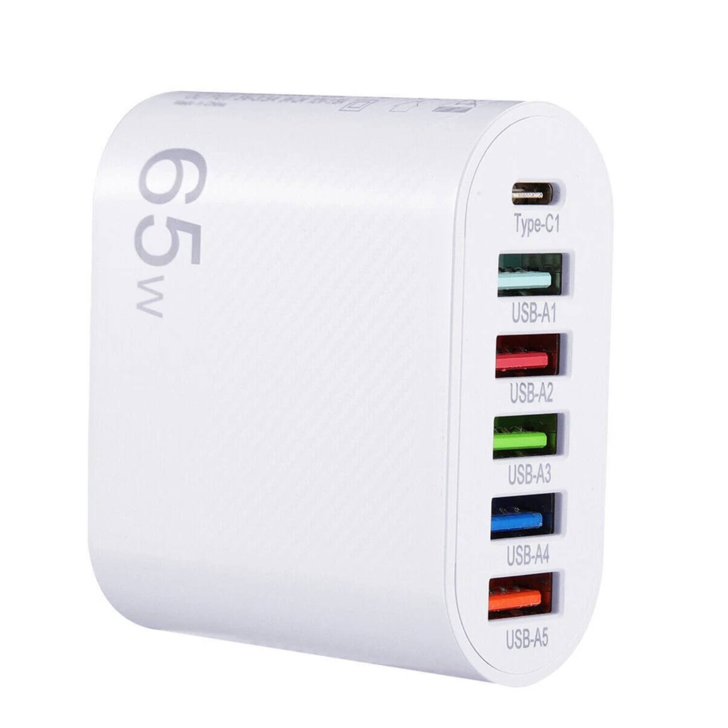 Stock Preferred - 2PCS 65W 6-Port USB Wall Charger Fast Charging Hub White